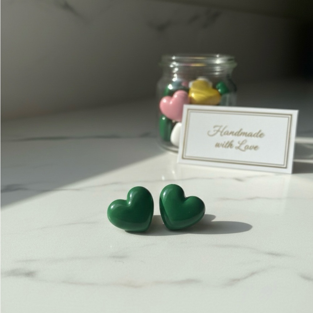 Green Heart Earrings
